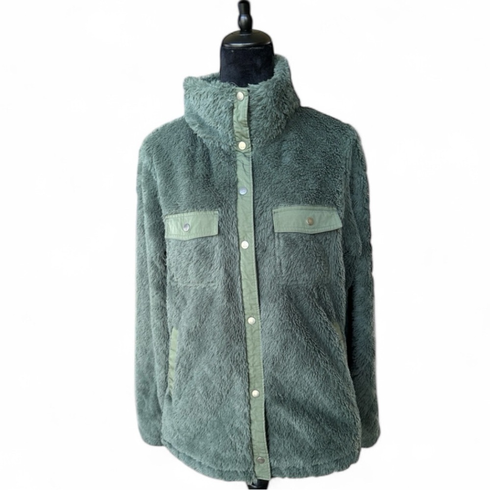 Marmot Women’s High Pile Fleece Shirt Jacket Shacket XL Green Sherpa Snap Front